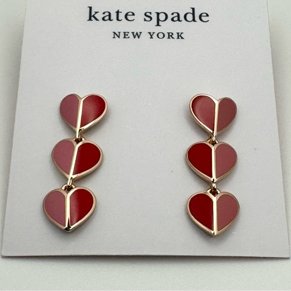KATE SPADE Heritage Spade Pink/Red Enamel Linear Drop Earrings NWT w/Dust Bag - Picture 5 of 5